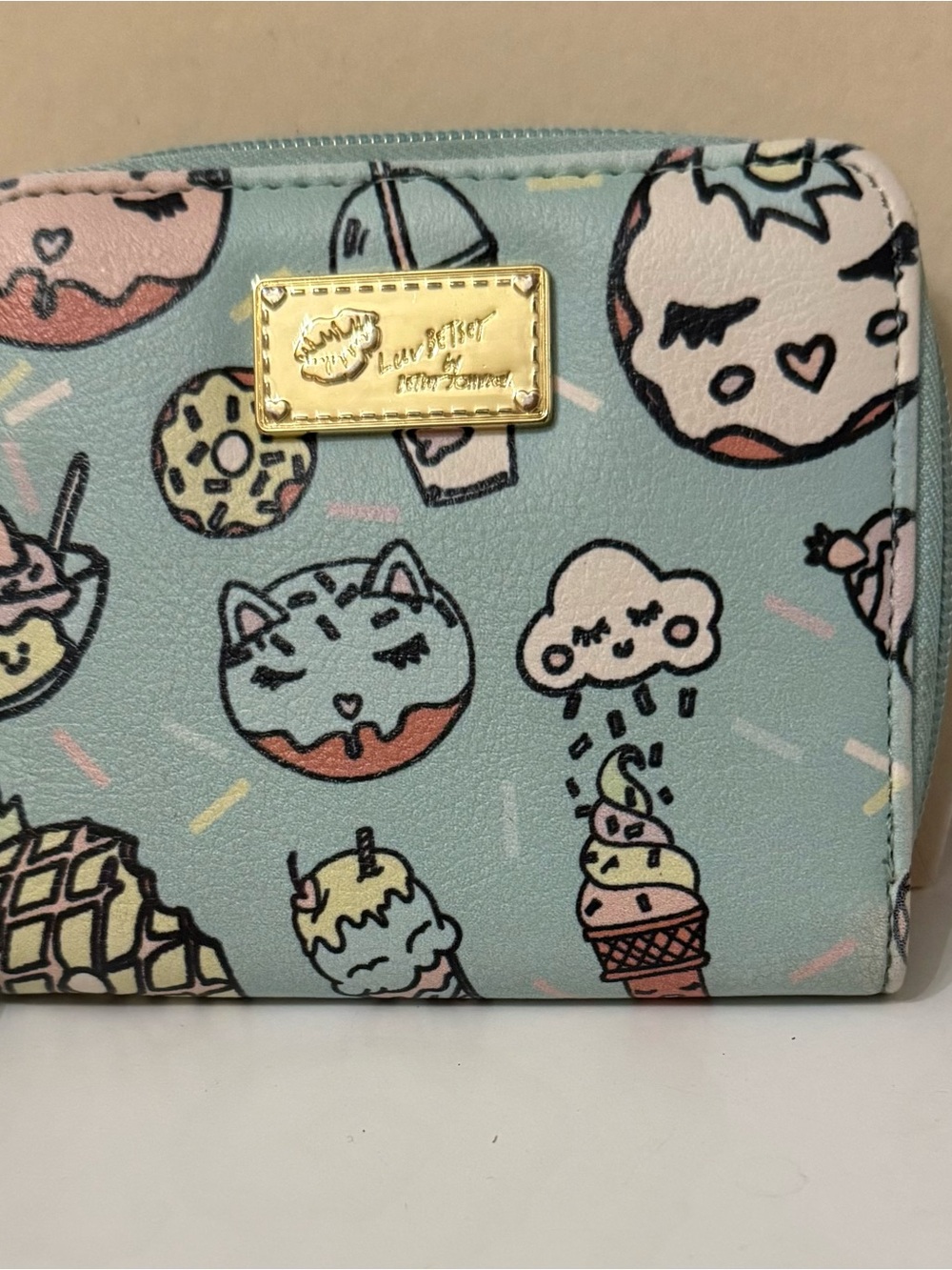 Betsey Johnson Mint Blue Kawaii Dessert Print Zip Wallet